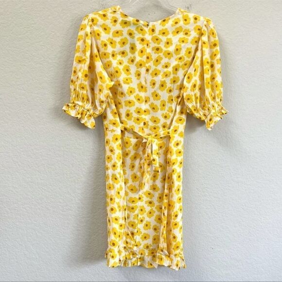 Faithful The Brand Bright Yellow Small Floral Florence Mini Dress Marigold XS - Picture 2 of 9